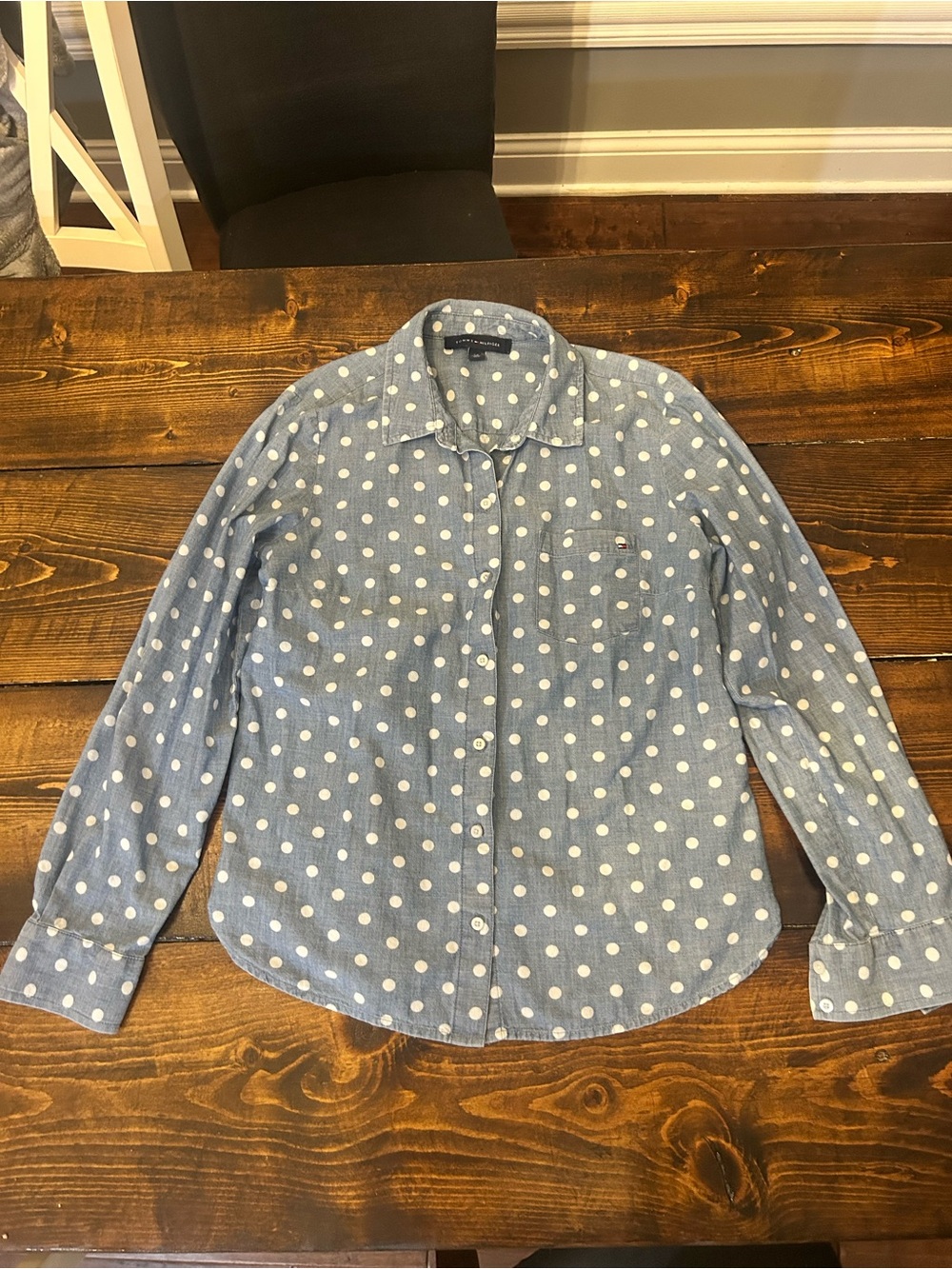 Women’s Tommy Hilfiger Blue Polka Dot Long-Sleeve Shirt